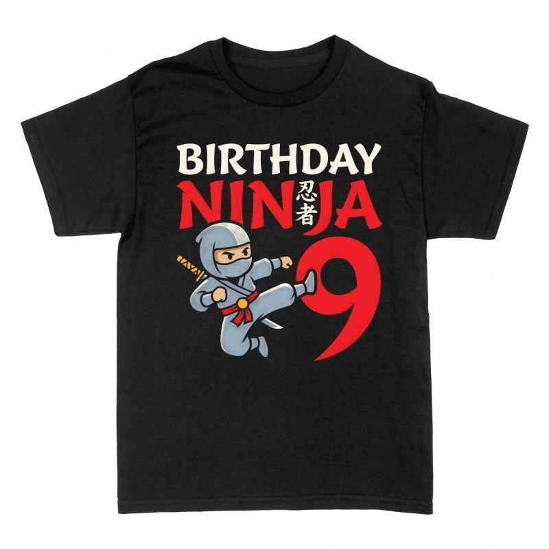 Camisetas: Ninja cumplea&ntilde;os 9 a&ntilde;os patada
