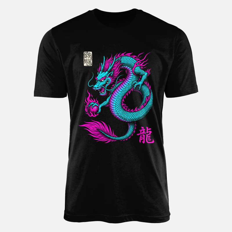 Camisetas: Drag&oacute;n oriental con esfera de fuego