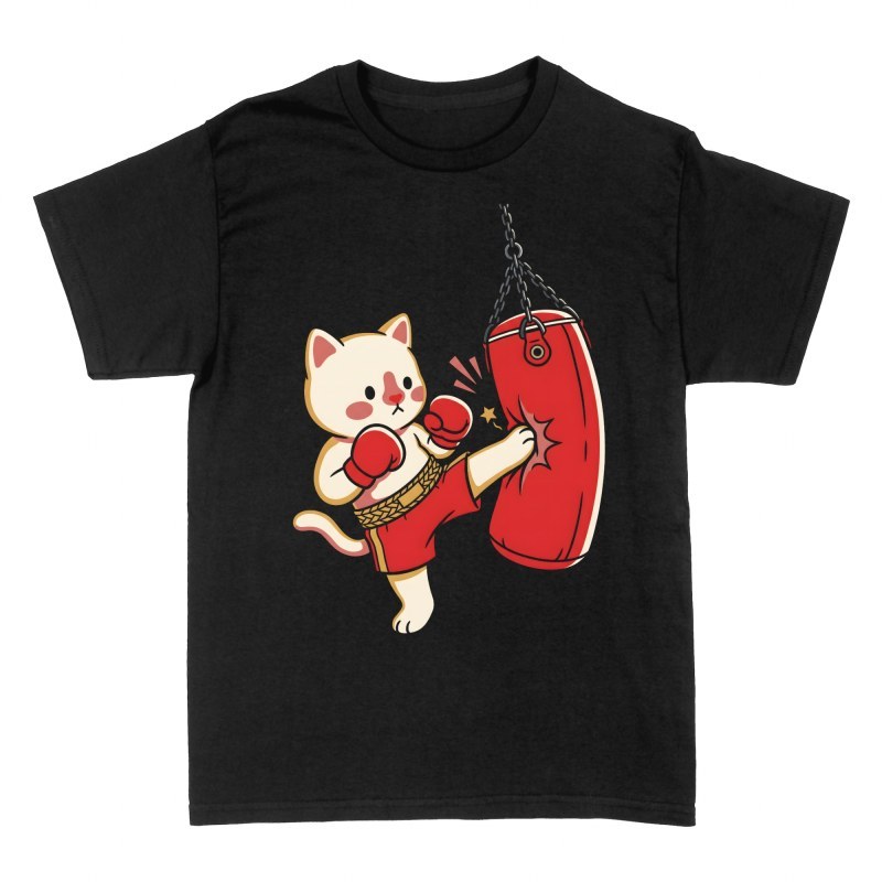 Camisetas: Gato boxeador pateando saco