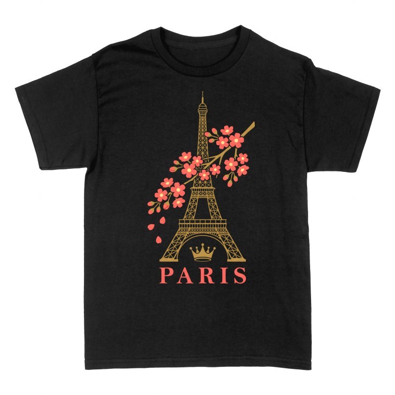 Camisetas: Torre Eiffel con flores de cerezo
