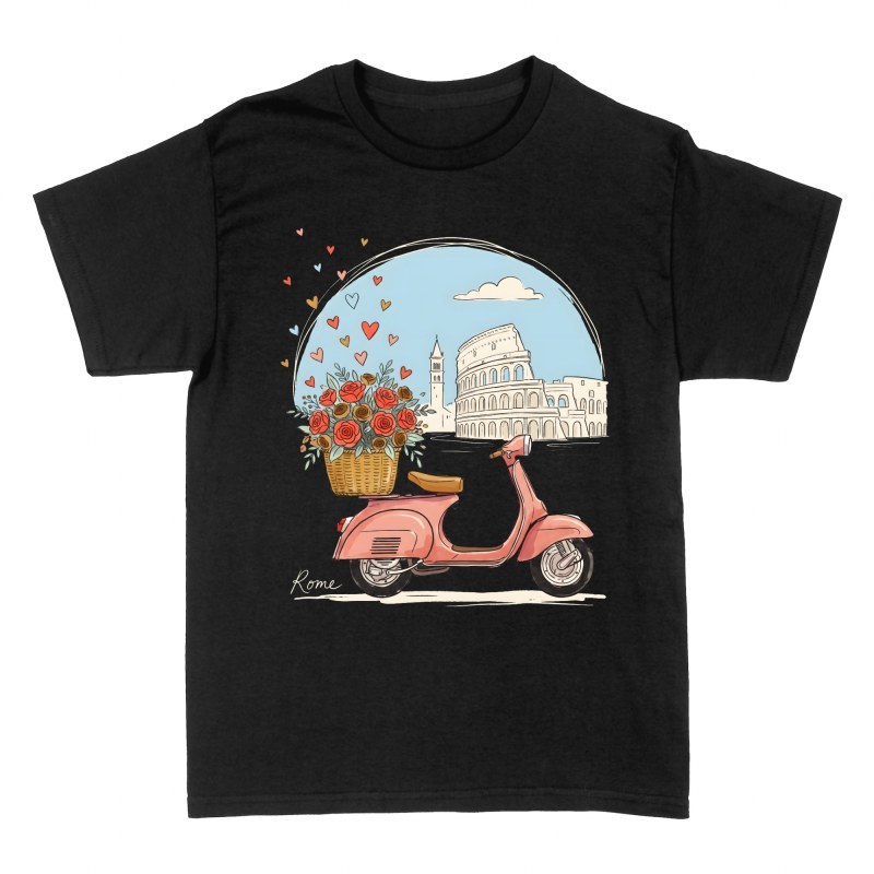 Camisetas: Scooter en Roma con flores