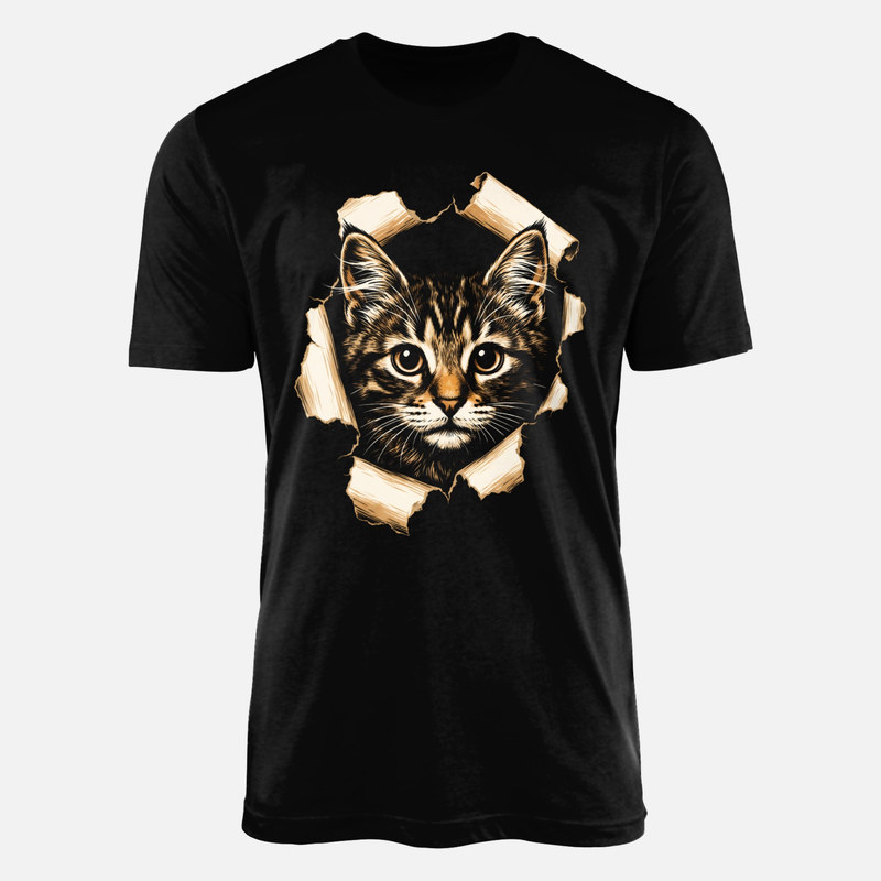 Camisetas: Gato asom&aacute;ndose por papel rasgado