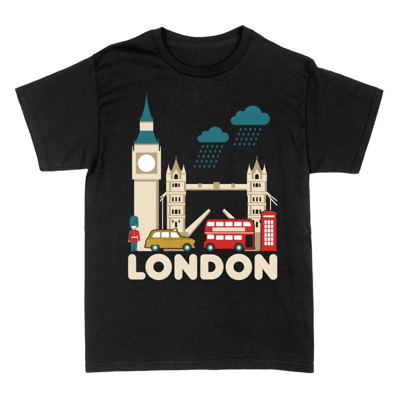 Camisetas: Iconos de Londres y lluvia