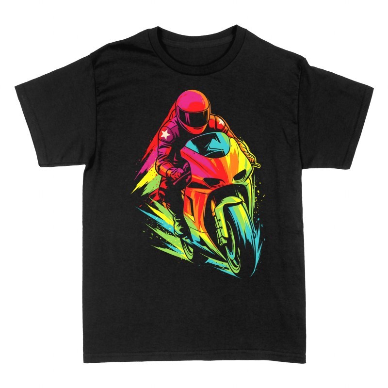 Camisetas: Piloto de moto deportiva multicolor