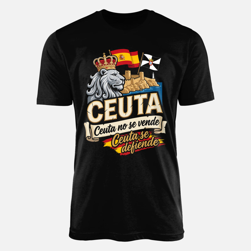 Camisetas: Ceuta con le&oacute;n plateado de perfil
