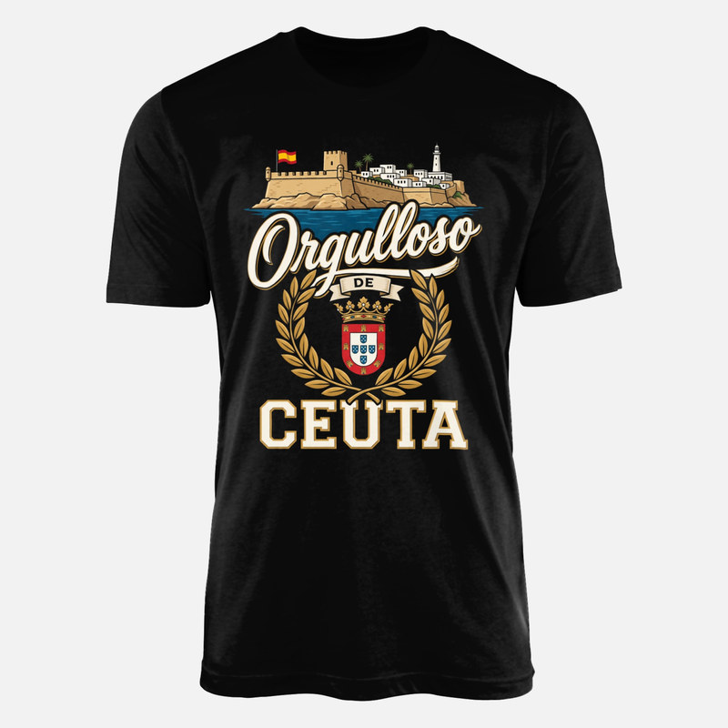 Camisetas: Orgulloso de Ceuta con laurel dorado y fortaleza