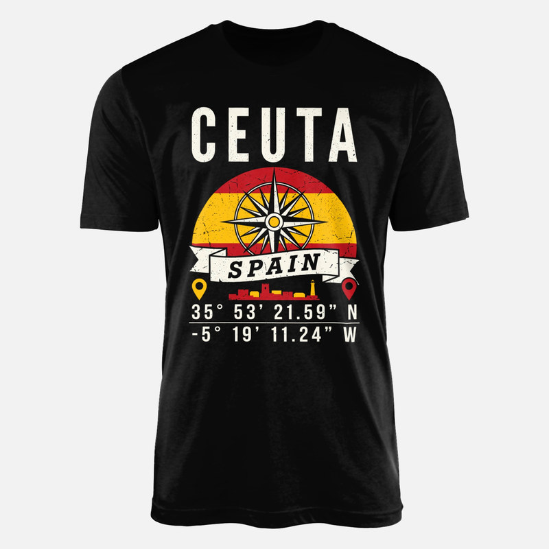 Camisetas: Ceuta con rosa de los vientos y coordenadas