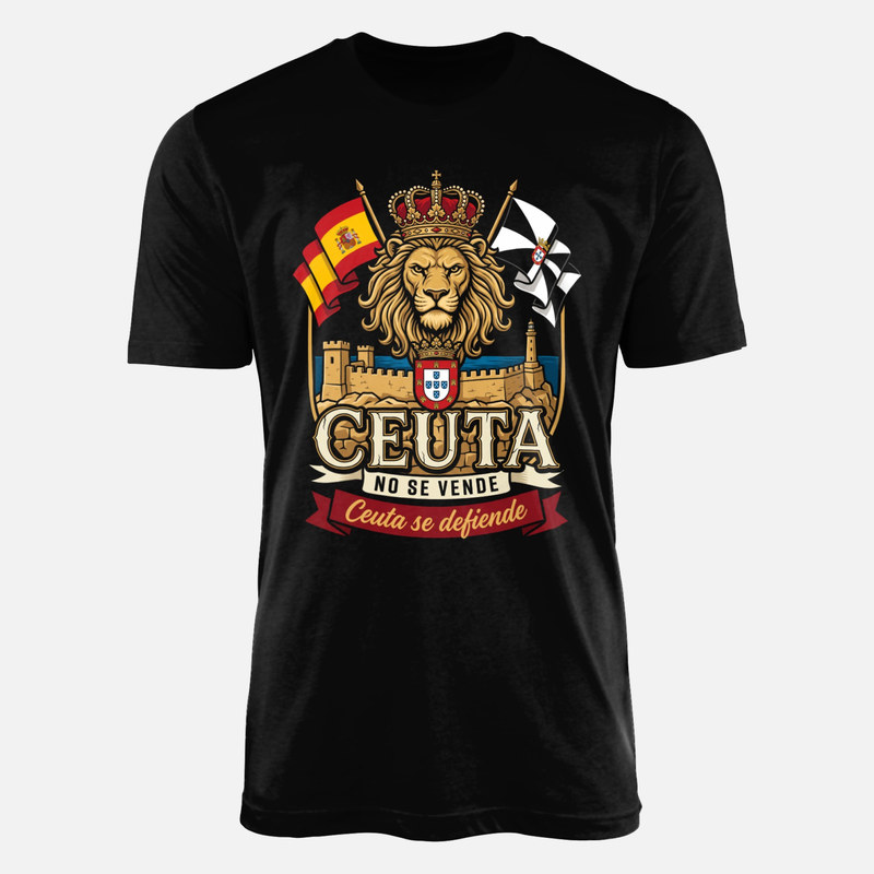 Camisetas: Ceuta con le&oacute;n dorado y banderas en abanico