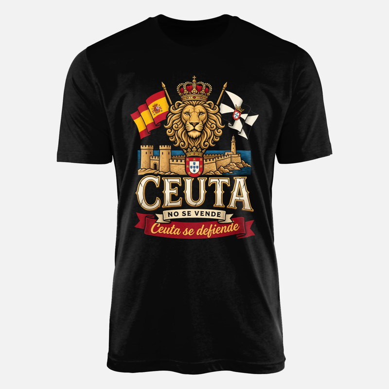 Camisetas: Ceuta con fortaleza ancha y le&oacute;n dorado