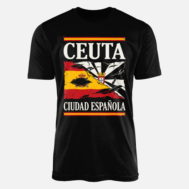 Camisetas: Ceuta ciudad espa&ntilde;ola con banderas en una tela