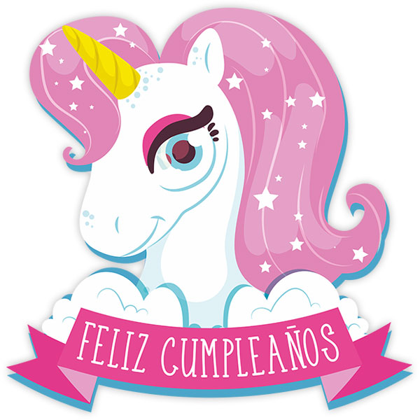 Vinilo Unicornio Feliz Cumpleaños en español TeleAdhesivo.com