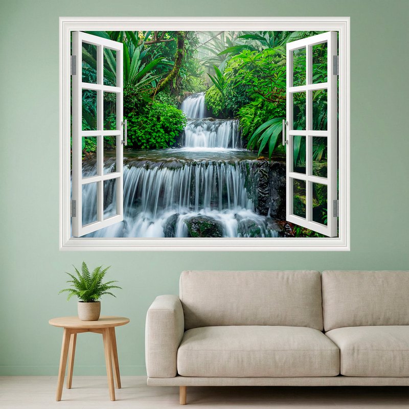 Vinilos Decorativos: Ventana Cascada Selva Tropical