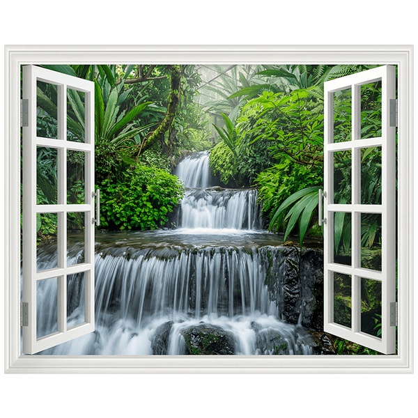 Vinilos Decorativos: Ventana Cascada Selva Tropical