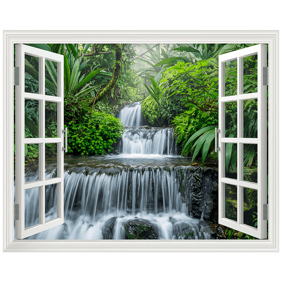 Vinilos Decorativos: Ventana Cascada Selva Tropical