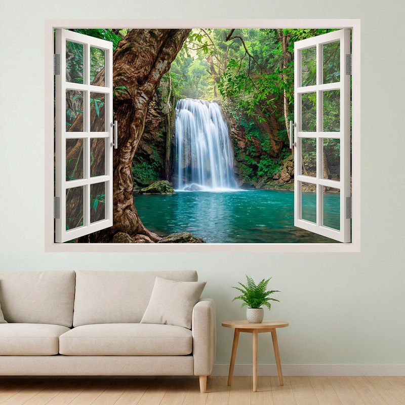 Vinilos Decorativos: Ventana Cascada Laguna Turquesa