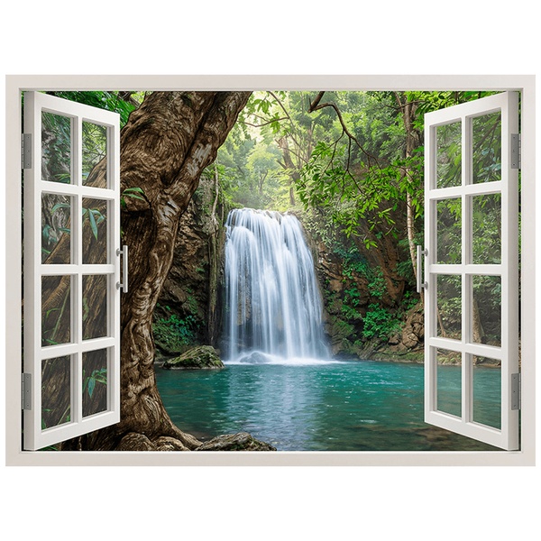 Vinilos Decorativos: Ventana Cascada Laguna Turquesa