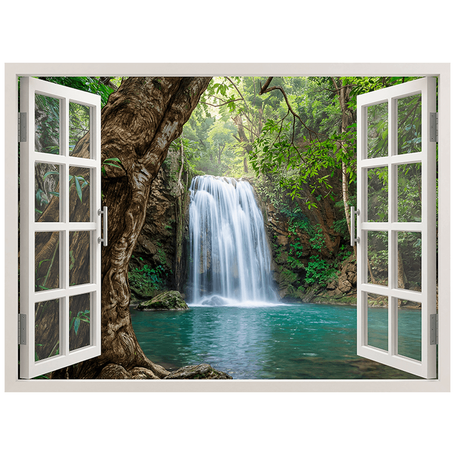 Vinilos Decorativos: Ventana Cascada Laguna Turquesa