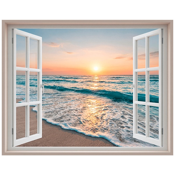 Vinilos Decorativos: Ventana Playa al Atardecer