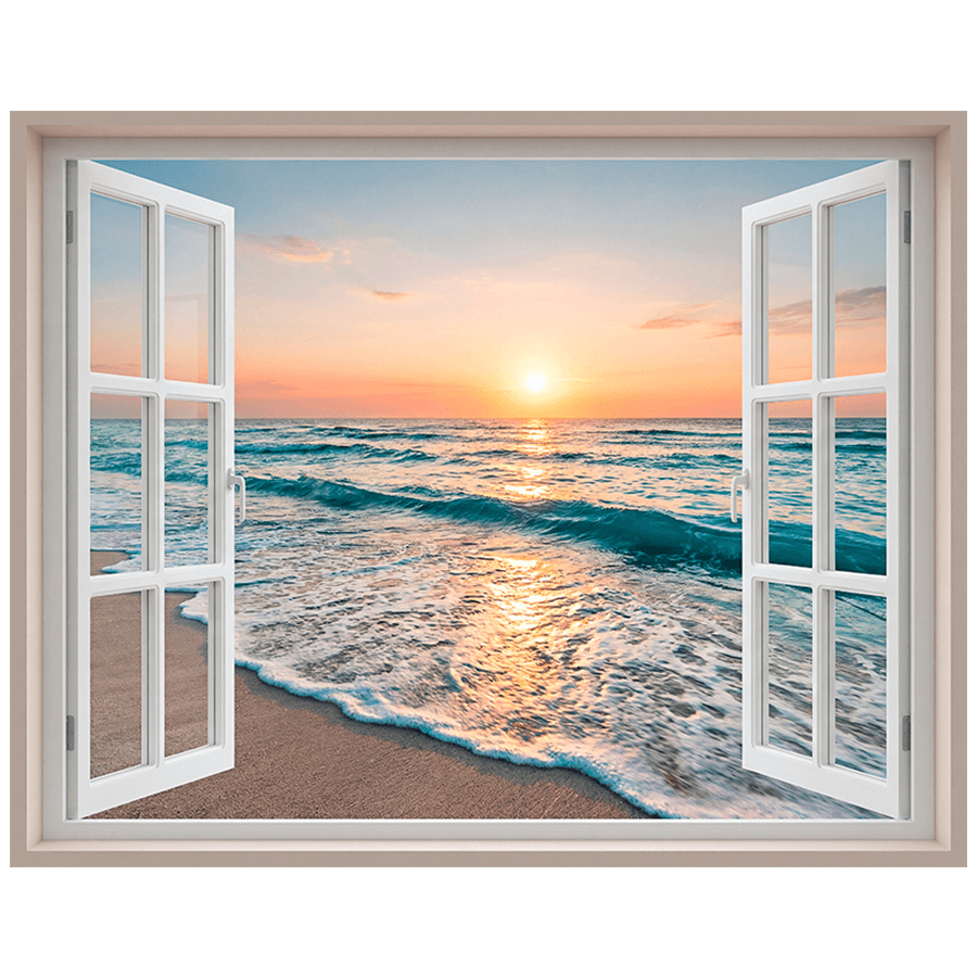 Vinilos Decorativos: Ventana Playa al Atardecer