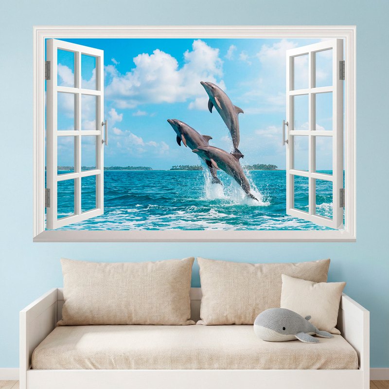 Vinilos Decorativos: Ventana Delfines Saltando