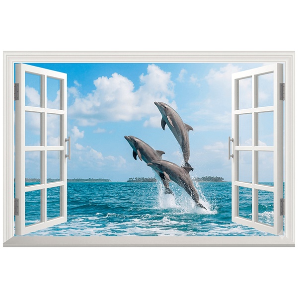 Vinilos Decorativos: Ventana Delfines Saltando