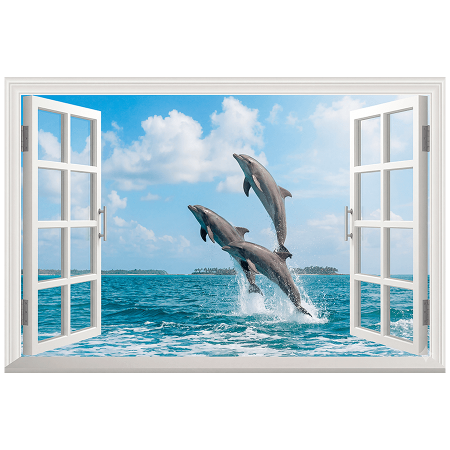 Vinilos Decorativos: Ventana Delfines Saltando