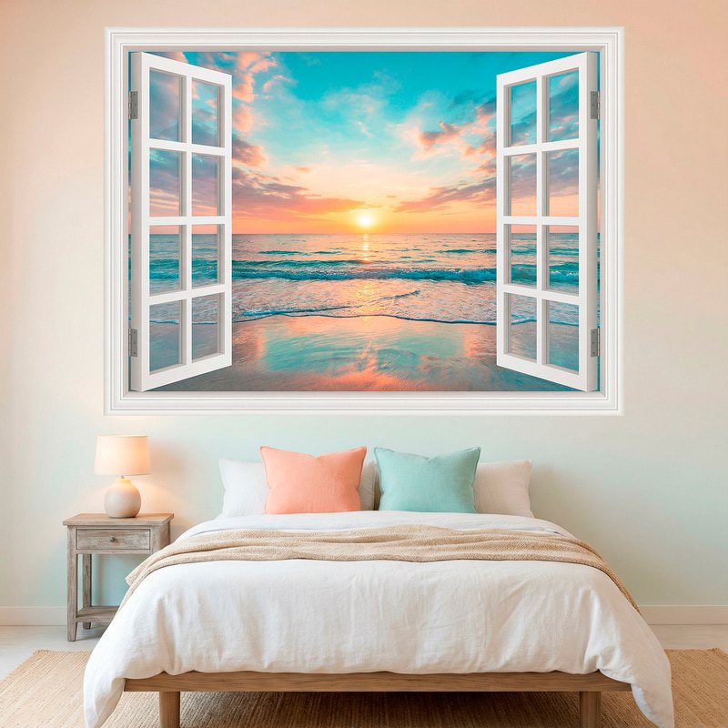 Vinilos Decorativos: Ventana al Mar al Atardecer