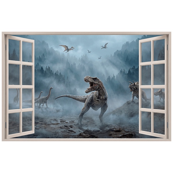 Vinilos Decorativos: Ventana Mundo de Dinosaurios Prehist&oacute;ricos