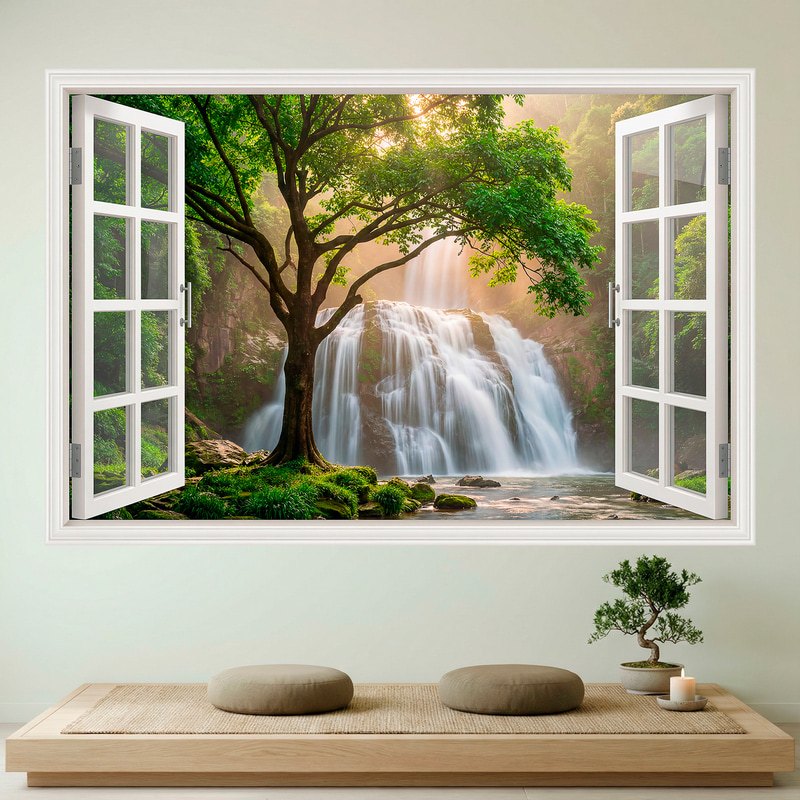 Vinilos Decorativos: Ventana Cascada del Bosque Luminoso
