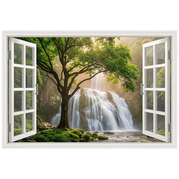 Vinilos Decorativos: Ventana Cascada del Bosque Luminoso
