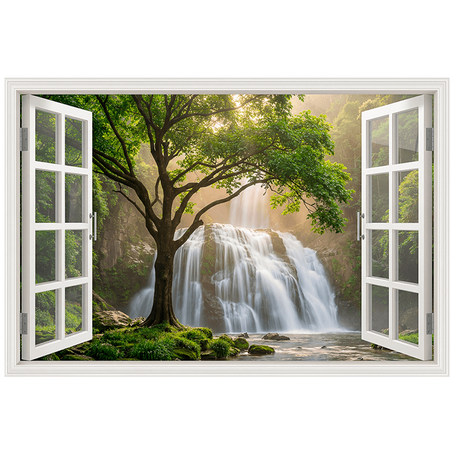Vinilos Decorativos: Ventana Cascada del Bosque Luminoso
