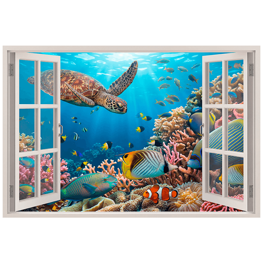 Vinilos Decorativos: Ventana Mundo Submarino Tropical