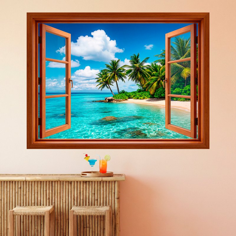 Vinilos Decorativos: Ventana Playa Paraíso Tropical