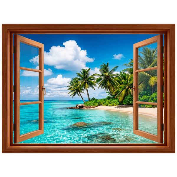 Vinilos Decorativos: Ventana Playa Paraíso Tropical