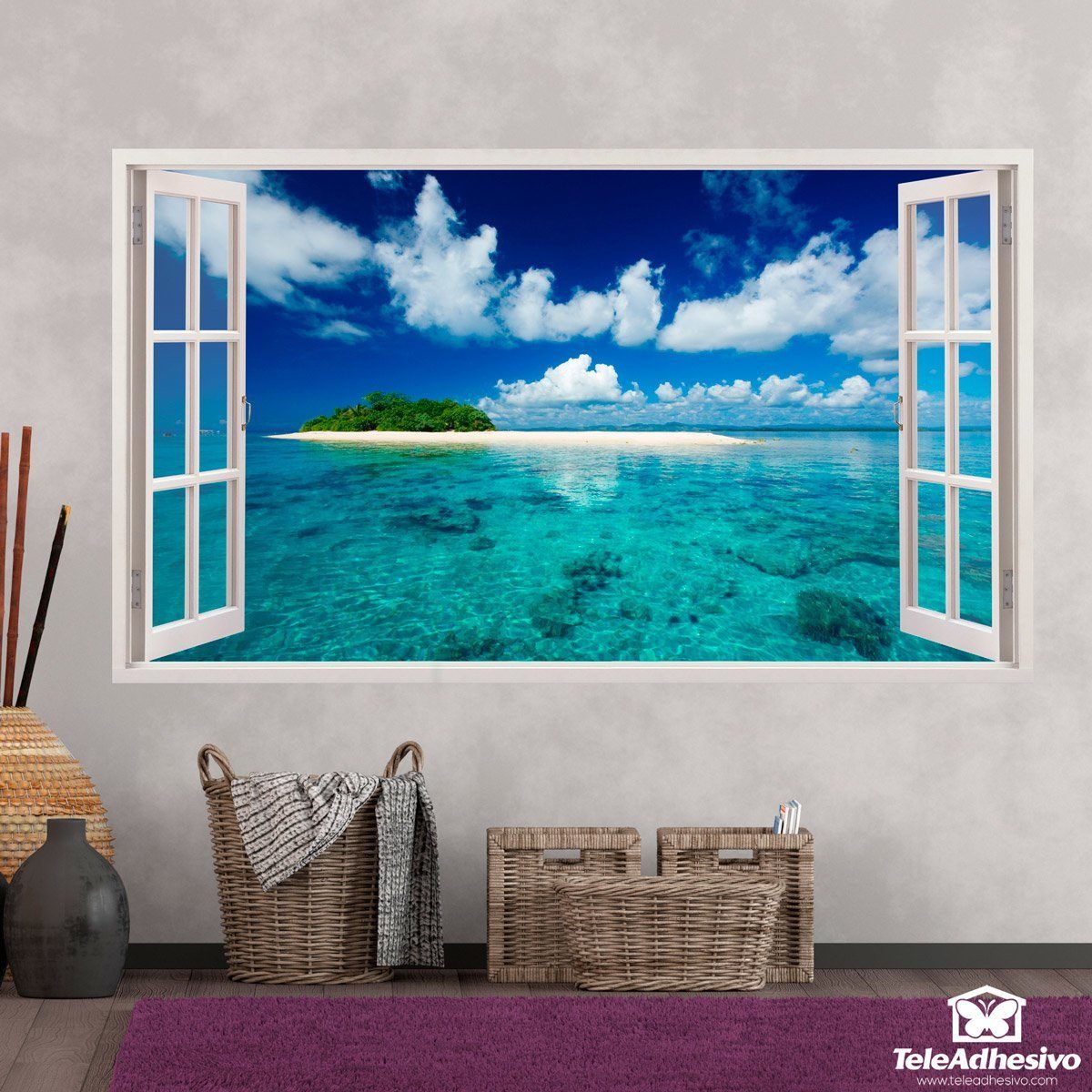 Vinilos Decorativos: Panorámica mar e isla en el Caribe