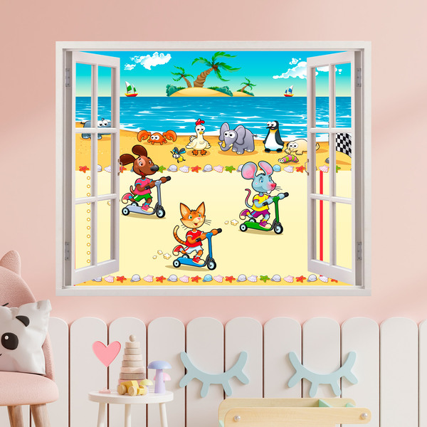 Vinilos Infantiles: Ventana carrera en la playa