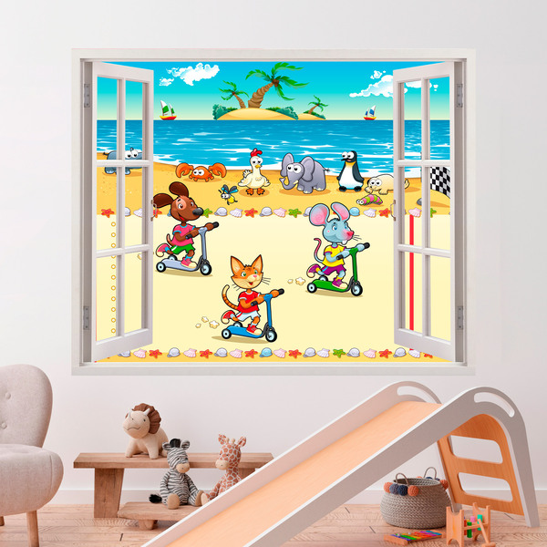 Vinilos Infantiles: Ventana carrera en la playa