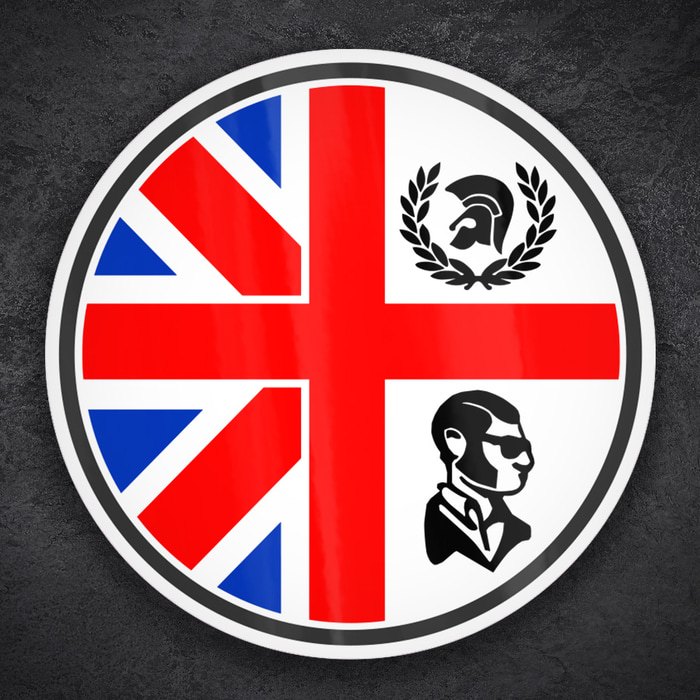 Pegatinas: Emblema Skinhead UK con Cruz y Trojan