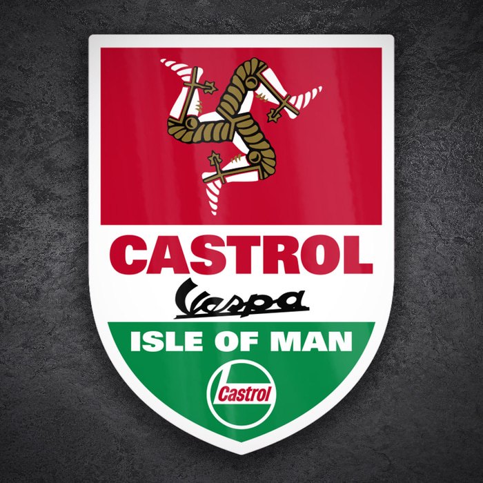 Pegatinas: Escudo Vespa Castrol Isla de Man Clásico
