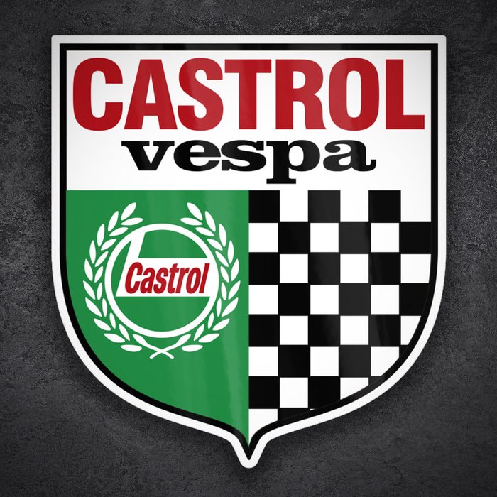 Pegatinas: Escudo Vespa Castrol con Cuadros Racing