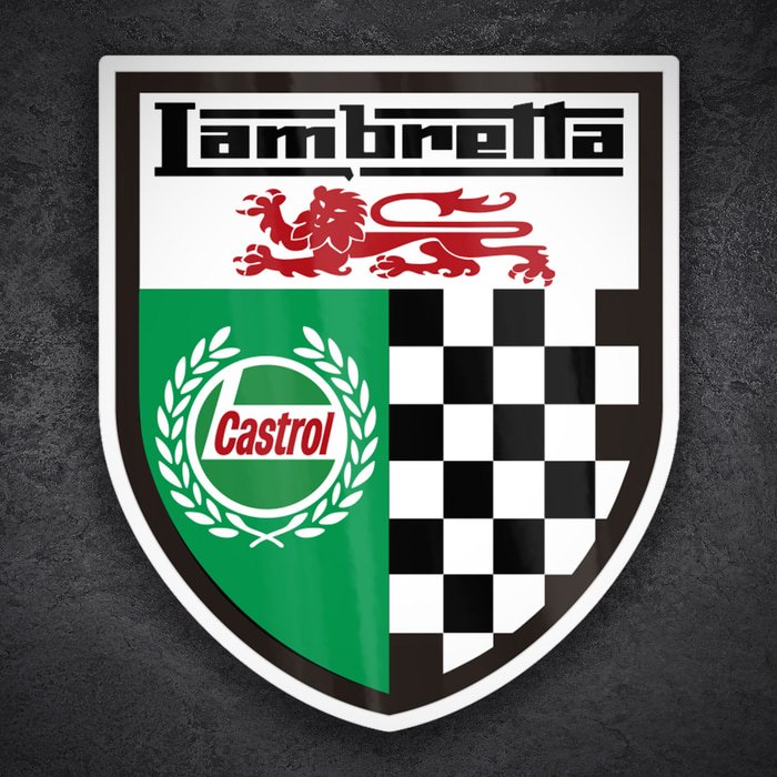 Pegatinas: Escudo Lambretta Castrol León Inglés y Cuadros