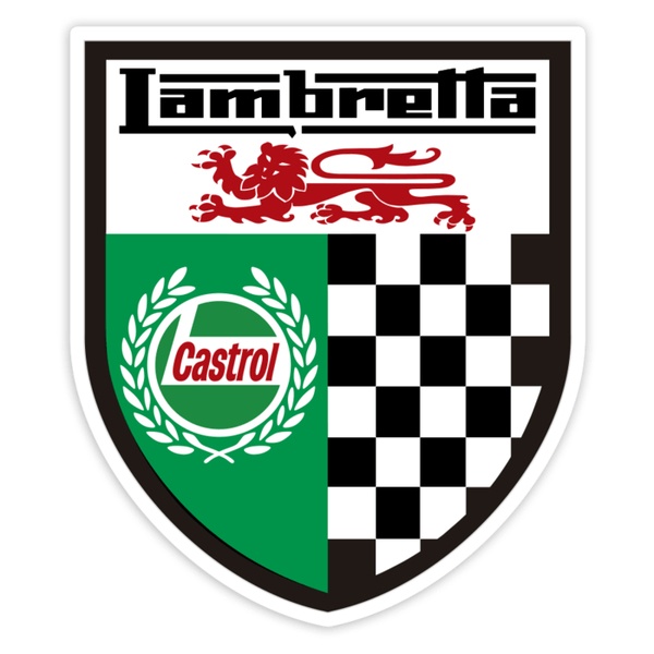Pegatinas: Escudo Lambretta Castrol León Inglés y Cuadros