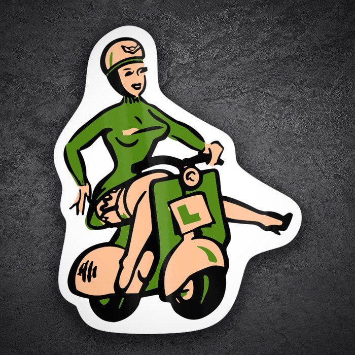 Pegatinas: Chica Retro en Vespa Verde