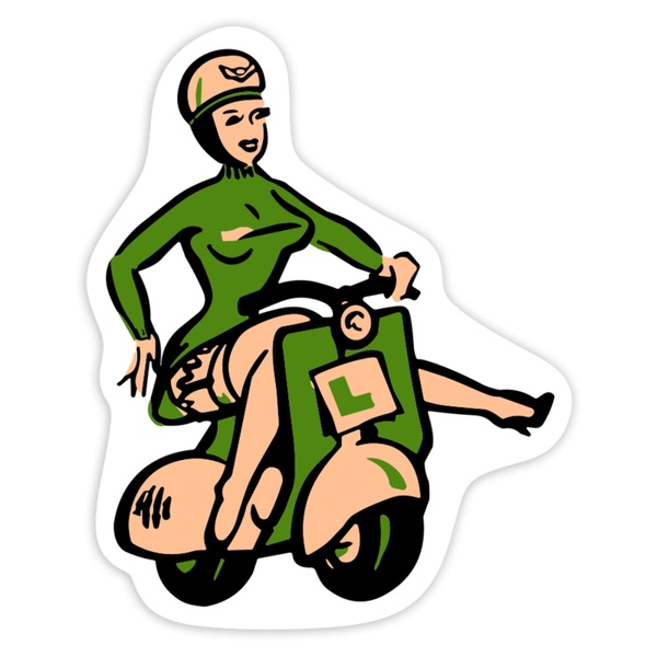 Pegatinas: Chica Retro en Vespa Verde