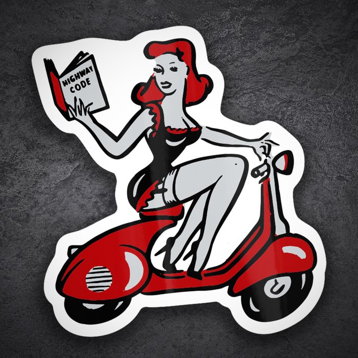 Pegatinas: Chica Pin Up Roja en Vespa