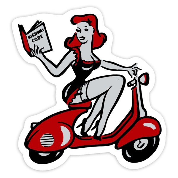 Pegatinas: Chica Pin Up Roja en Vespa