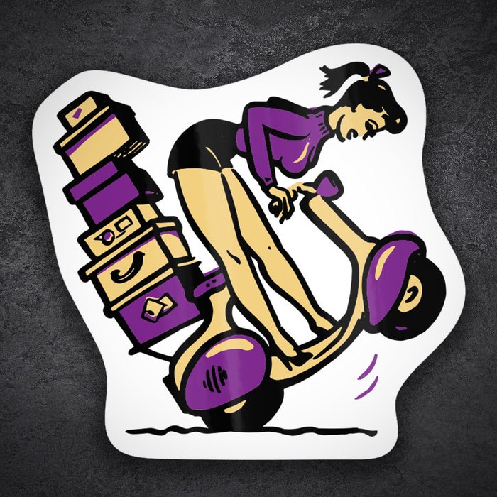 Pegatinas: Chica con Vespa Cargada de Maletas