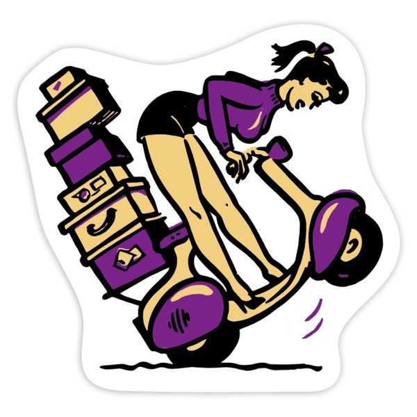 Pegatinas: Chica con Vespa Cargada de Maletas