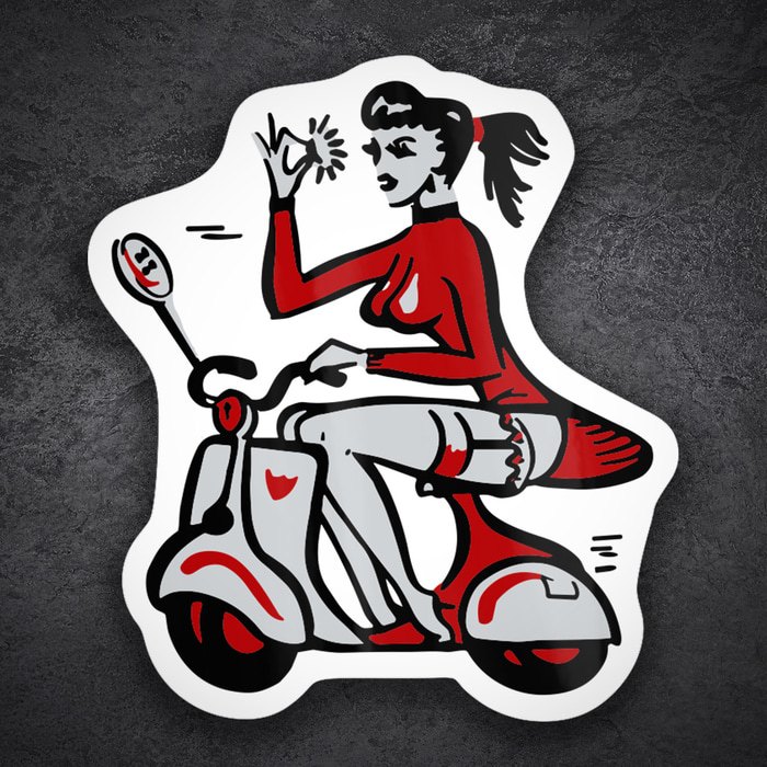 Pegatinas: Chica en Vespa con Gesto OK