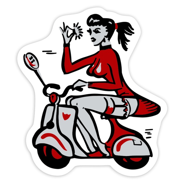 Pegatinas: Chica en Vespa con Gesto OK